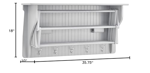 Danya B Accordion Clothes Drying Rack, Retractable, Wall Mounted Towel Rack and Hooks for Clothes and Towels for use in Laundry Room or Garage (White)