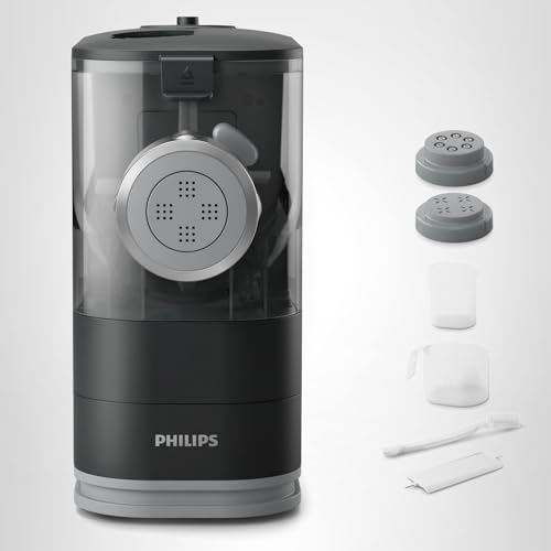 Philips Kitchen Appliances Compact Pasta and Noodle Maker, Viva Collection, Comes with 3 Default Classic Pasta Shaping Discs, Fully Automatic, Recipe Book, Small, Black (HR2371/05)