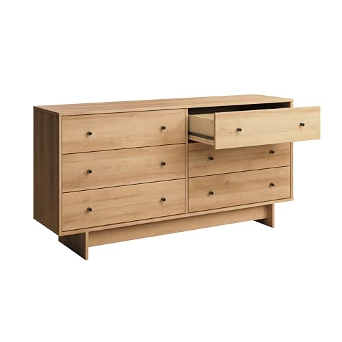 Prepac Finnley 6-Drawer Dresser in Natural Oak, Dresser for Bedroom, Extra-Wide Chest of Drawers with Storage, Modern Clothing Organizer for Home, Bedroom, Living Room, 16" D x 61" W x 31" H