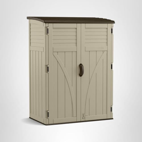 Suncast Outdoor Storage Shed, Water Resistant Resin Vertical Outdoor Storage Cabinet for Patio, Garden Tools, Cushions, & Equipment, Weatherproof Multi-Wall Design, 54 cu. ft., Made in USA