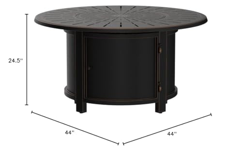 Oakland Living Aluminum 57,0000 BTU 44 in. Round Propane Black Fire Pit Table with Fire Beads, Lid, Propane Tank Cover and Table Fabric Covers in Copper Finish, (AZNOBU-FPT-AC)