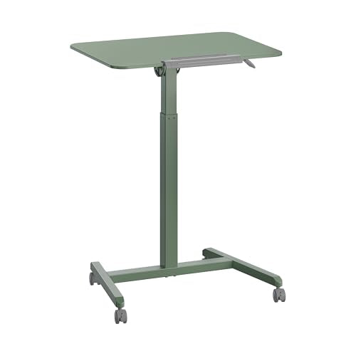 Seville Classics Airlift Height Adjustable Pneumatic Laptop Sit Stand Desk Mobile Rolling Cart, Computer Workstation for Home Office, Classroom, Sage Green, 25.6" Tilting Desktop