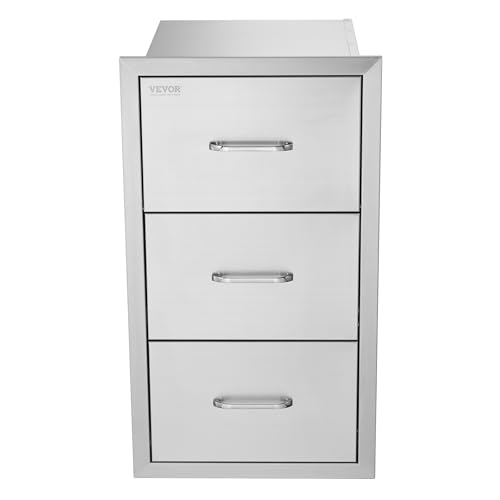 VEVOR 17W x 30H x 21D Inch Outdoor Kitchen Stainless Steel Double Access Drawers with Paper Towel Holder Combo for BBQ Island or Grill Station