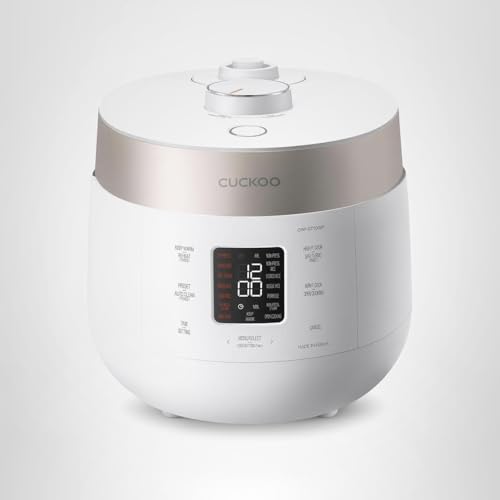 CUCKOO Twin Pressure Rice Cooker 10-Cup Uncooked / 20-Cup Cooked with Nonstick Inner Pot, Large Rice Maker & Warmer with 16 Menu Options, Open Cooking Mode, Voice Guide, White (CRP-ST1009FW)