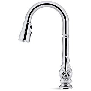 KOHLER Artifacts Single-Hole Kitchen Sink Faucet with 16" Pull-Down spout and Turned Lever Handle, DockNetik Magnetic Docking System, and 3-Function sprayhead Featuring Sweep and BerrySoft Spray