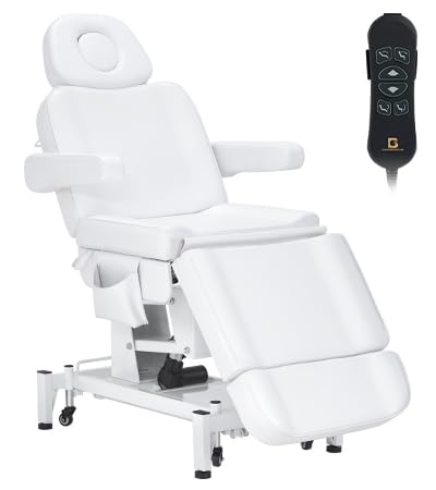 BarberPub Fully Electric Beauty Bed, 3-Motor Salon Spa Chair with Foot-Controlled Wheels, Adjustable Height, Backrest & Leg Rest – PVC Leather, Professional Facial & Treatment Table 2754 (White)
