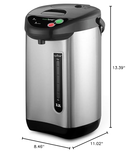 NutriChefKitchen Hot Water Urn Pot Insulated Stainless Steel,Auto & Manual Dispense,Auto Boiler,Safety Lock Shutoff 3.38 QT /3.2L - Auto Boiler Shut Off -One size