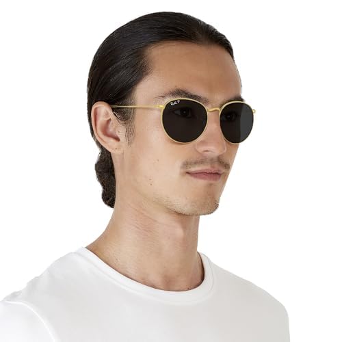 Ray-Ban Unisex RB3447 Round Metal Round Sunglasses, Gold/Black Polarized, 53 mm