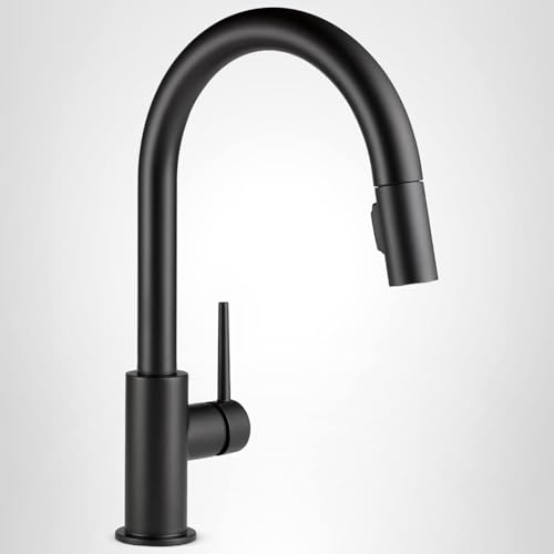 Delta Trinsic Matte Black Kitchen Faucet with Pull Down Sprayer, Modern Single Hole Kitchen Sink Faucet, Single Handle, Matte Black 9159-BL-DST