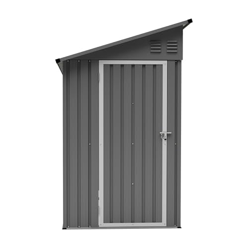 YOPTO 4×8 FT Lean to Metal Shed,Outdoor Heavy-Duty Storage Shed with Floor Base,All Weather Waterproof Garden Tool House W/Lockable Door&2 Air Vents,Reversible Door Design,for Backyard,Patio,Lawn,Gray