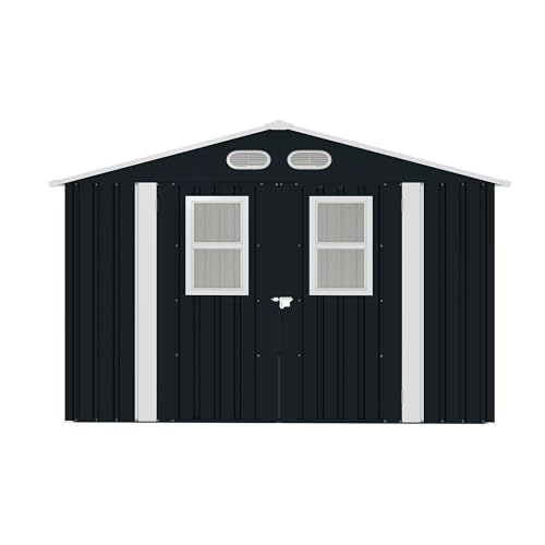 YOPTO 8x8 SF Outdoor Storage Shed,Metal Shed with Lockable Doors & 4 Daylight Windows,Garden Tool Shed w/Air Vents & Sloped Roof, Ideal for Backyard,Patio,Lawn,Dark Gray