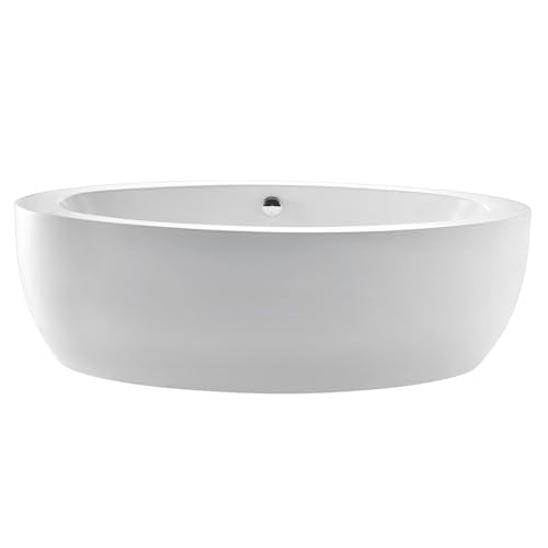 Aqua Eden VTOV733623JN 72-Inch Oval Acrylic Freestanding Tub with Drain, Glossy White