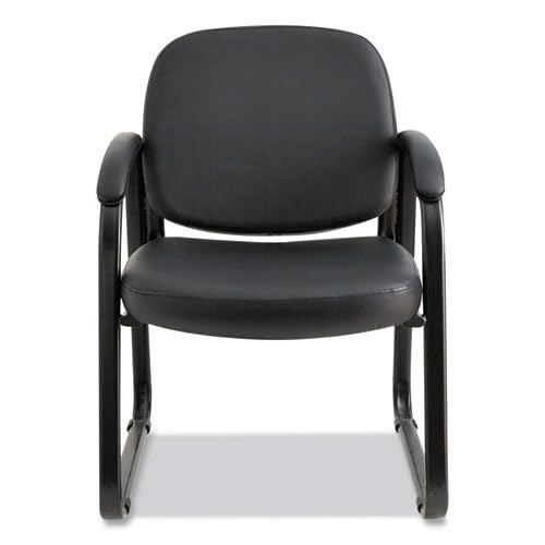 Alera Genaro Series Faux Leather Half-Back sled Base Guest Chair, 25" x 24.80" x 33.66", Black seat, Black Back, Black Base