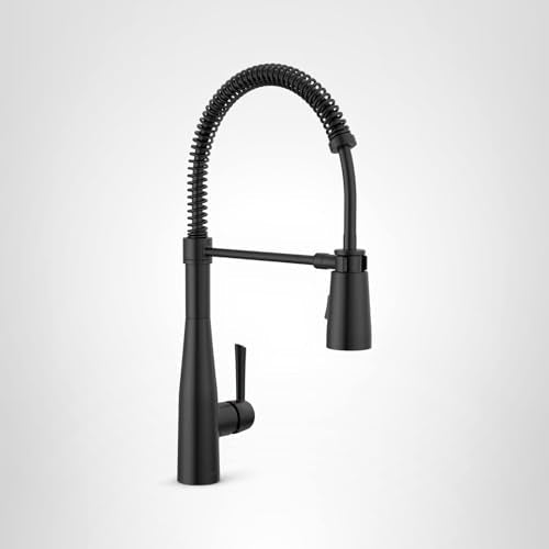 Delta Essa Pro Style Commercial Kitchen Faucet with Pull Down Sprayer, Matte Black Single Hole Kitchen Sink Faucet, Single Handle, Matte Black 9613-BL-DST