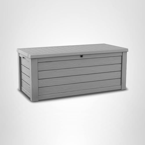 Keter Westwood 150 Gallon Resin Large Outdoor Storage Box for Patio Furniture, Outdoor Cushions, Garden Tools and Pool Floats, Light Grey