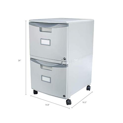 Storex Two-Drawer Mobile File Cabinet with Lock, 14.8 x 18 x 26-Inch, Gray (61301B01C)