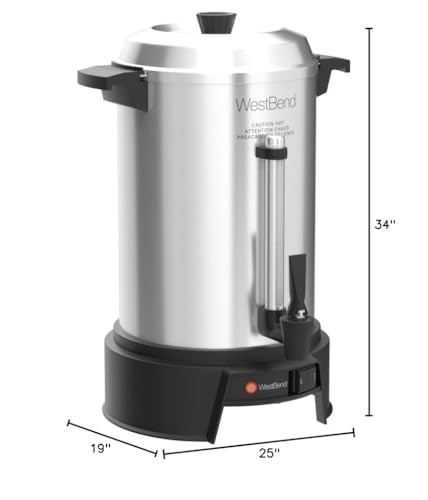 West Bend Commercial Coffee Urn Highly-Polished Aluminum Features Automatic Temperature Control Large Capacity with Quick Brewing Smooth Prep and Easy Clean Up NSF Approved, 55-Cup, Silver