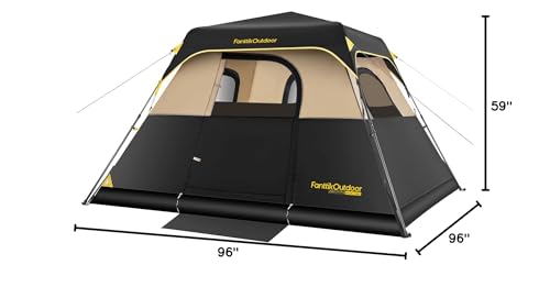 FanttikOutdoor Zeta C4 Pro Camping Tent 4 Person Instant Cabin Tent Setup in 60 Seconds with Rainfly & Windproof Portable with Carry Bag for Family Camping & Hiking, Khaki