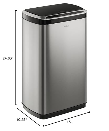 Kraus GarbagePro Rectangular 13 Gallon Hands-Free Motion Sensor Trash Can Battery Operated in Fingerprint Resistant Stainless Steel Finish with SoftShut Touchless Lid, KTCS-10SS