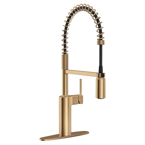 Moen Inara Bronzed Gold Spring Pulldown Kitchen Faucet with Pre-Rinse and Power Boost, Modern Kitchen Faucet, One-Handle Easy Installation, 87863BZG