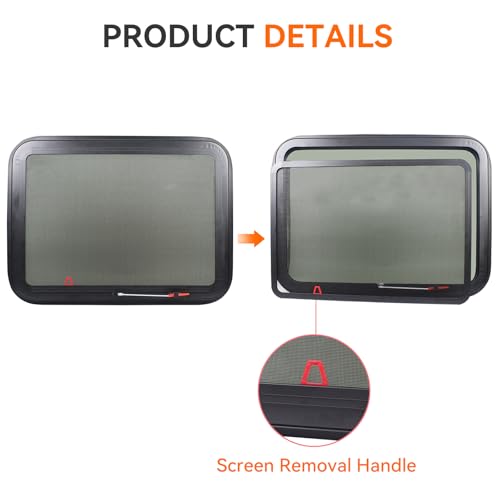 GAMPRO Emergency Exit window 30” W*22” H Tinted RV Window Camper Windows Replacement Vertical Slide RV Pull out window with Net Screen and Trim Ring