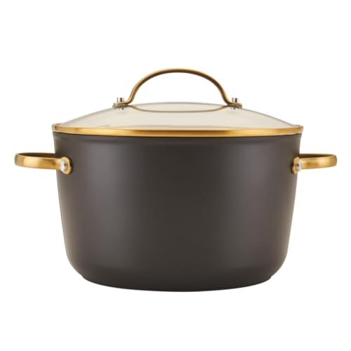 Farberware Forged Induction Ceramic Nonstick Pots and Pans Set with Lids and Kitchen Cooking Tools - Dishwasher Safe, Suitable for All Stovetops, 12 Piece Cookware Set - Black and Gold