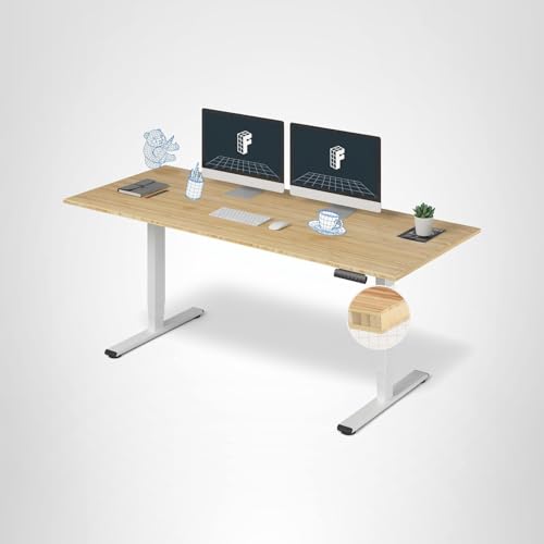 FlexiSpot E6 Bamboo 3-Stage Dual Motor 72 x 30 Electric Standing Desk Sit Stand Up Desk, Holds 220 lbs, Adjustable Height w/ Memory Presets, Solid Bamboo Desktop & White Frame, Ships in 2 Boxes