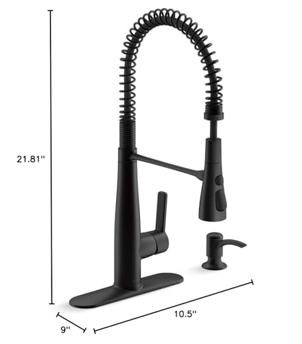 KOHLER K-REC22745-SD-BL Semi-Professional Kitchen Sink Faucets with Soap Dispenser, Commercial Kitchen Faucets with Pull Down Sprayer, Matte Black