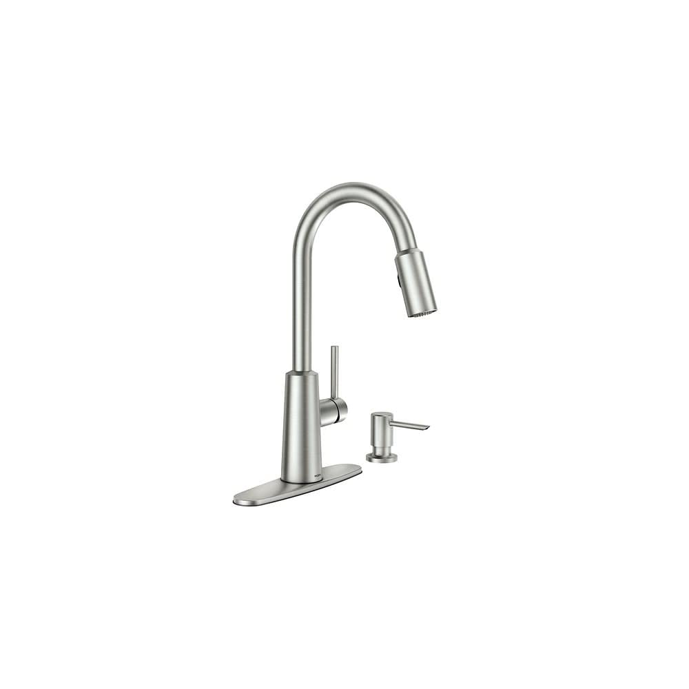 Moen 87066SRS Pullout Spray High-Arc Kitchen Faucet with Soap Dispenser from The Nori Collection, Spot Resist Stainless