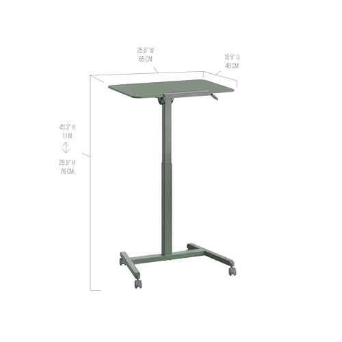 Seville Classics Airlift Height Adjustable Pneumatic Laptop Sit Stand Desk Mobile Rolling Cart, Computer Workstation for Home Office, Classroom, Sage Green, 25.6" Tilting Desktop