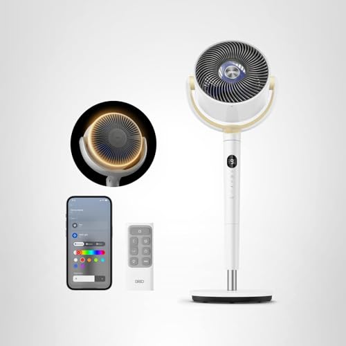 Dreo Smart Fan for Bedroom, 120° +120° Omni-Directional Oscillating Fans, 100ft Quiet Pedestal Fan with RGB Light, 9 Speeds, 6 Modes, 20dB, 8H Timer, Wi-Fi/Voice/Alexa, 37-42" Floor Fans with Remote