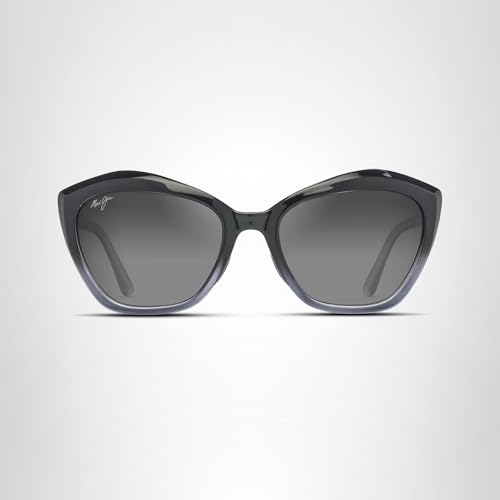 Maui Jim Women's Lotus Polarized Cat Eye Sunglasses, Gloss Black Fade/Neutral Grey, Medium