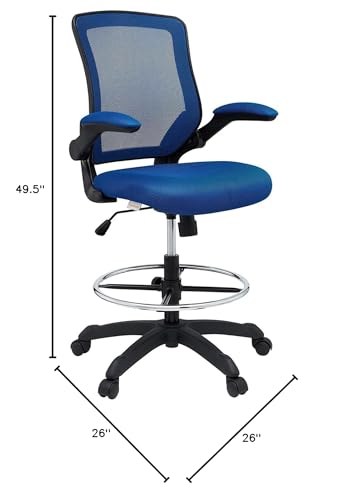 Modway Veer Drafting Chair - Reception Desk Chair - Flip-Up Arm Drafting Chair in Blue
