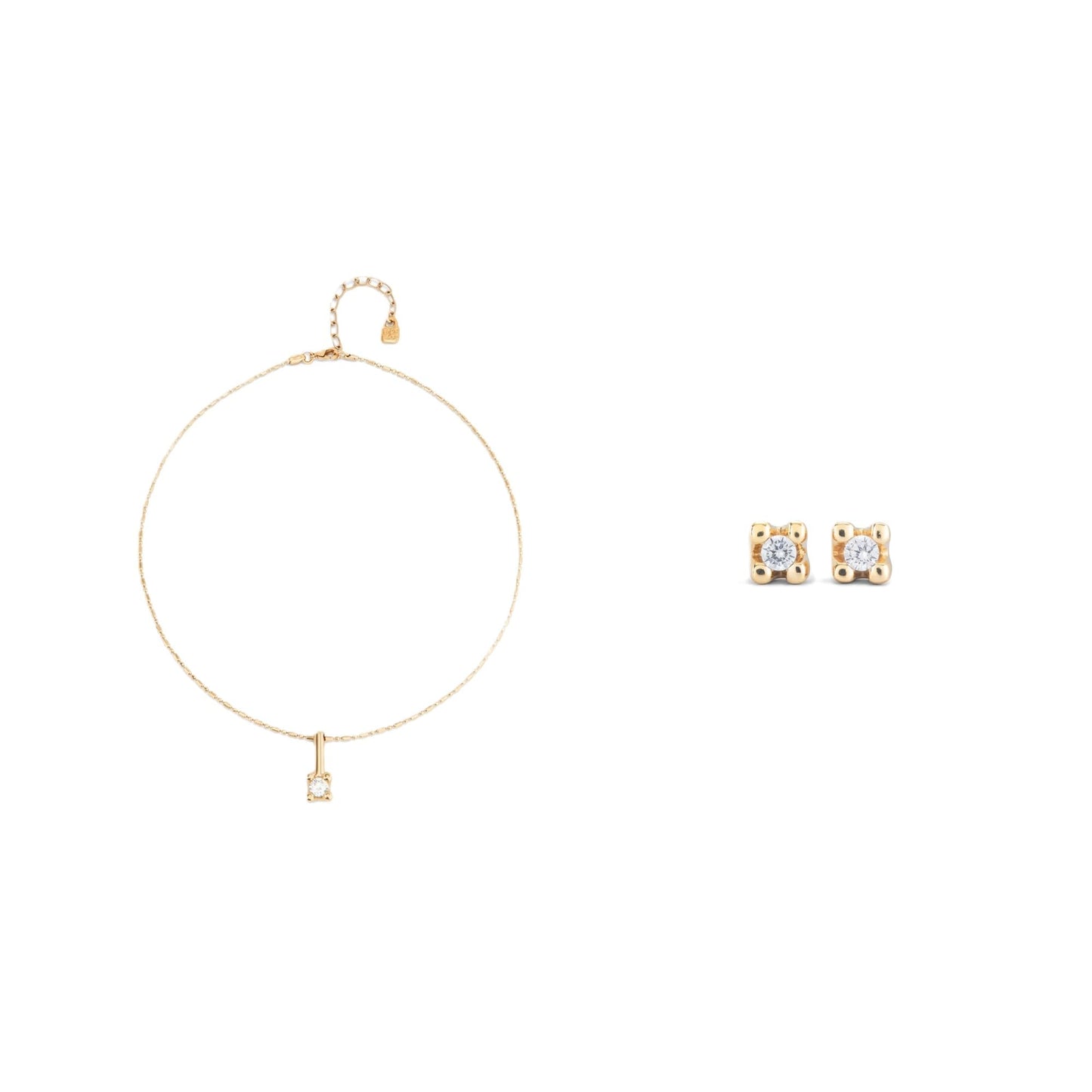 Uno de 50 Divine Cubic Zirconia Necklace & Crystal Stud Earrings Set, 18K Gold-Plated Jewelry Bundle