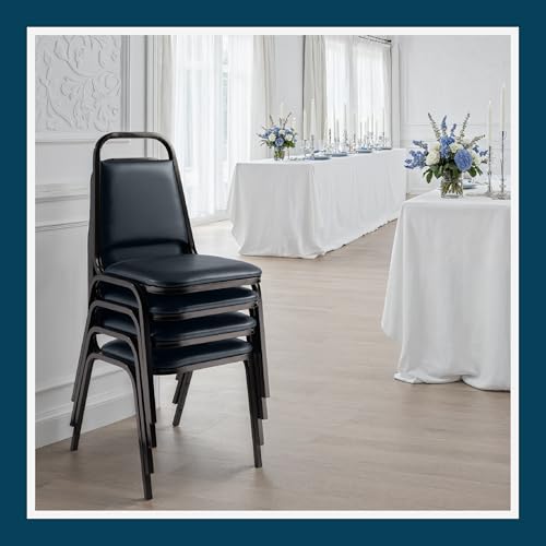 OEF Furnishings OEF9100 Series Banquet Chairs Premium Commercial Seating (4 Pack, Vinyl, Midnight Blue, Black Frame)
