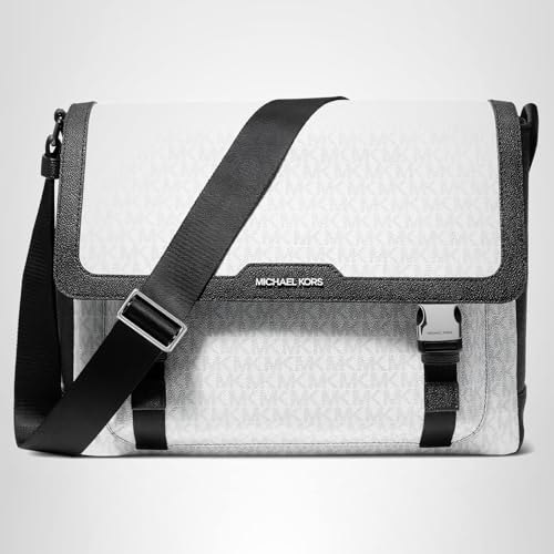 Michael Kors Malone Signature Logo Cargo Messenger Bag, Light Gunmetal/Bright White