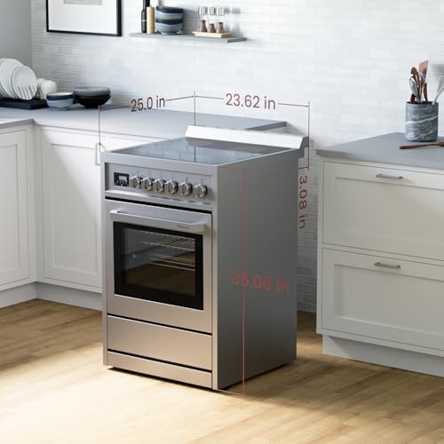 Rangaire RRE241TS 24" Electric Range Oven with Timer - Stainless Steel, Infrared Stove Burners, True Convection, Easy Reach Racks