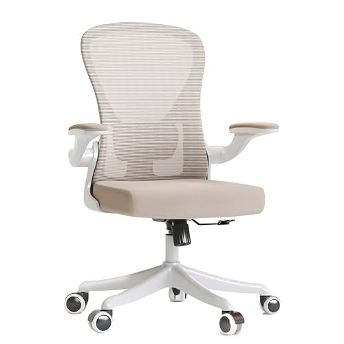 Ergonomic Office Chair with Adjustable Lumbar Support & Flip-Up Armrests - High Back Computer Desk Chair with Thickened Seat Cushion, Rolling Wheels for Home/Office Study Work