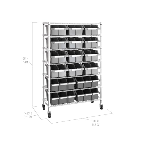 Seville Classics Heavy Duty NSF Bin Rack Solid Steel Wire Shelving Storage Unit, Patented Organizer for Garage, Warehouse, Office, Restaurant, Classroom, Kitchen, Gray, Includes 16 Bins