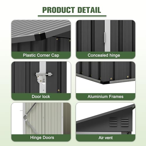 YOPTO 4x8 FT Lean to Outdoor Storage Shed,Metal Shed W/Floor Frame & Reversible Installation,All Weather Waterproof Garden Tool House W/Lockable Door & 2 Air Vents,for Backyard,Patio,Lawn,Black