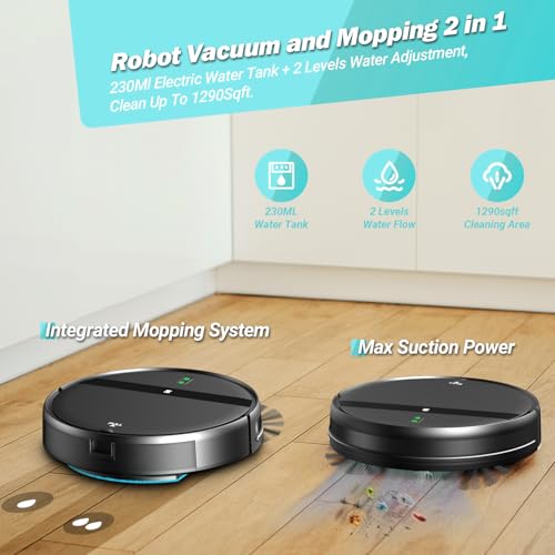 Kilgone Robot Vacuum for Pet Hair, 2-in-1 Vacuum & Mop Combo with Tangle-Free Suction & Smart 3D Avoidance, App/Wi-Fi/Alexa, Ultra-Slim & Quiet, Self-Charging for Hard Floors and Low-Pile Carpet