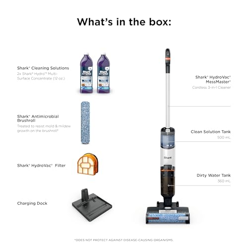 Shark | Wet Dry Vacuum Cleaner | Vacuum and Mop Combo | HydroVac MessMaster | 3-in-1 Self-Cleaning + Powerful Suction | 2 Brushrolls & 2 Solutions Included | Hardwood Floor & Area Rug Cleaner | AW261