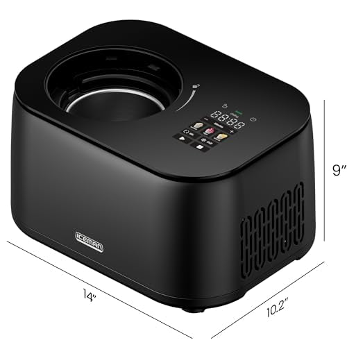 Iceman by Chefman Ice Cream Maker, No Pre-Freezing with Built-In Compressor, Makes Ice Cream, Froyo, Sorbet, Sherbet, Italian Ice, Frozen Yogurt, Digital Display w/ 3 Presets, 2 Pint Inserts Included