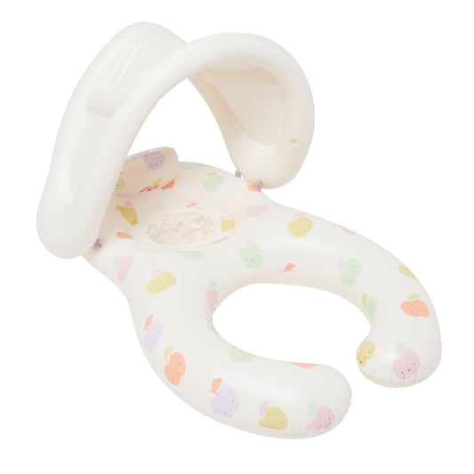 Sunnylife Float Together Baby Seat with Canopy | Inflatable Infant Pool Float, Soft Leg Cradles & Headrest | Non-Toxic Phthalate-Free PVC | Fits 24–33 lbs | Apple Sorbet