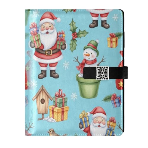 DIGTIA Christmas Santa Snowman Gifts PU Leather Notebook A5 Binder 6 Ring Refillable Journal with Magnetic Buckle Closure Loose Leaf Travel Office Planner Budget Binder Notepad Portfolio,