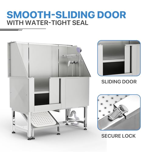 MoNiBloom 50" Dog Bath Tubs for Large Dogs, Professional Stainless Steel Pet Grooming Tub w/Complete Accessories & Ramp, Dog Washing Station for Domestic and Professional Use, 250 lbs Capacity