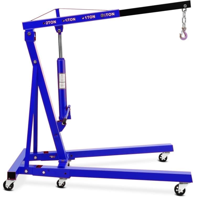 GarveeTech 2 Ton Folding Engine Hoist, Cherry Picker Engine Hoist, 4400 LBS Heavy Duty Hydraulic Shop Crane with Telescopic Boom and 6 Casters Engine Lifter for Automotive Repair