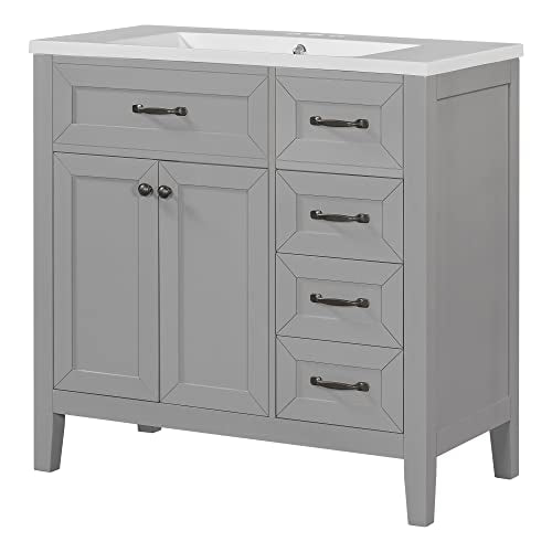 36" Bathroom Vanities with Sink Set Combo, Cabinet with 3 Drawers and 2 Soft-Closing Doors, Solid Wood Frame & MDF Board