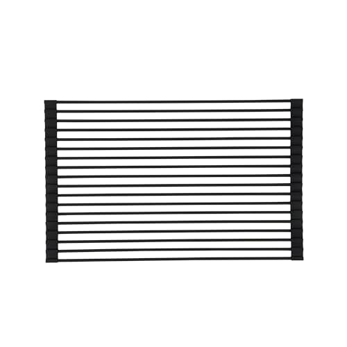 Restaurantware 20.47 x 12.99 Inches Stainless Steel Drying Rack - 12 Count - Clean Tek Professional Dish Drainer, Roll-Up, Non-Slip - Space-Saving Over-The-Sink Rack - Silicone Coated Black