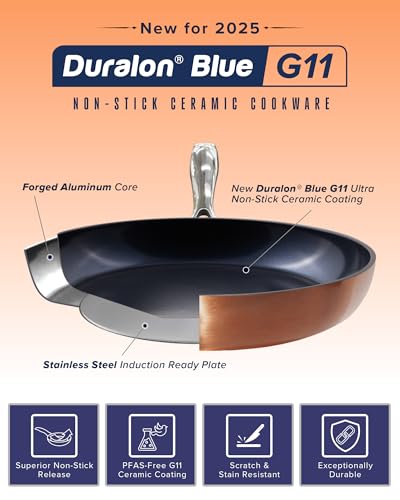 Nuwave Healthy G11-Pots and Pans Set Non Stick, 9H Near-Diamond Hardness Scratch-Resistant, Works on All Stovetops, PFAS Free, with Frying Pans, Saucepans & Glass Lids, Stay-Cool Handles, Copper